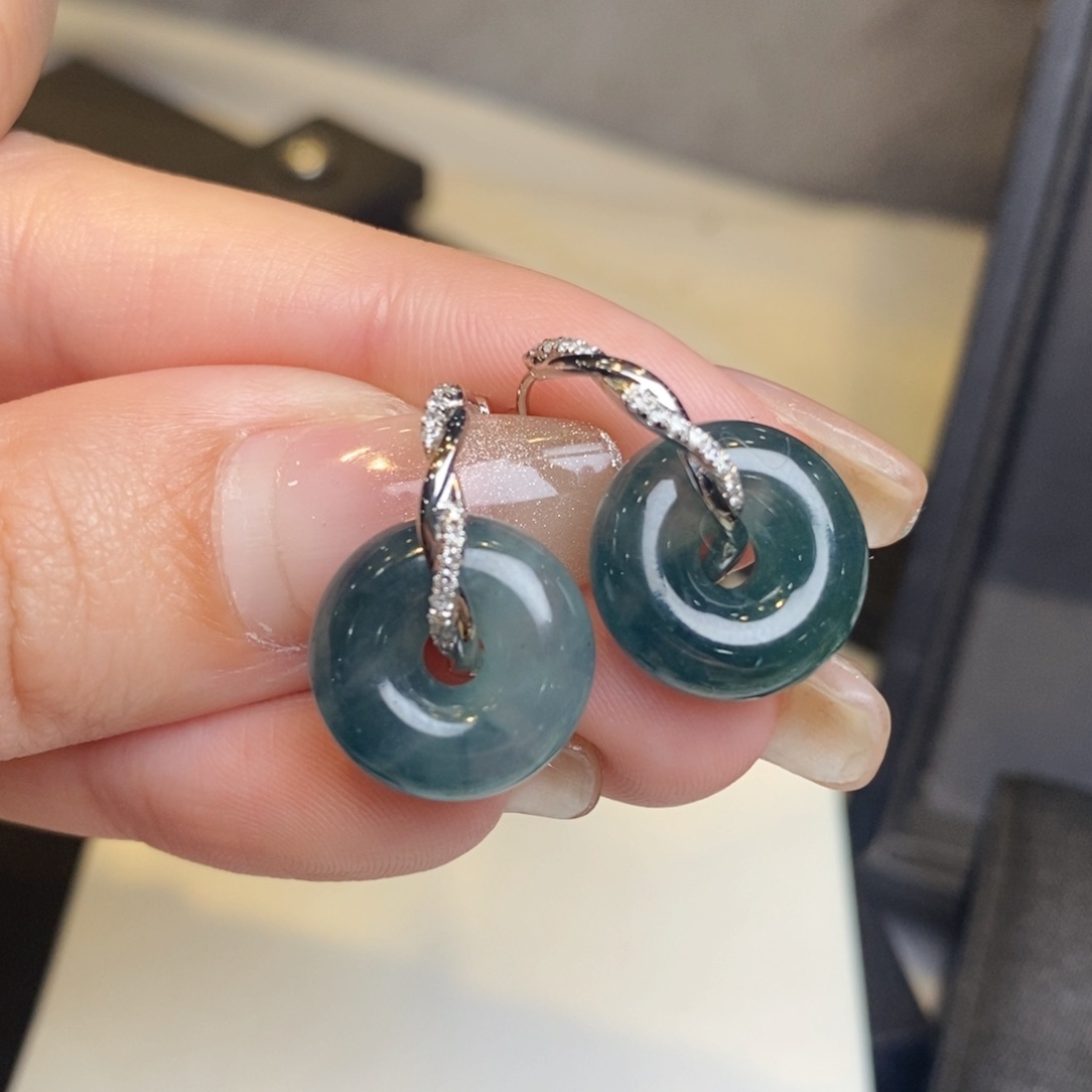 翡翠耳饰18K金镶嵌甜甜圈