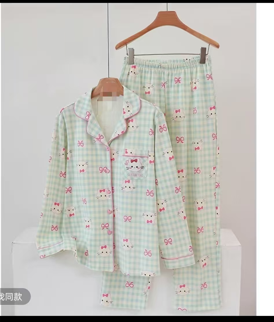 2号链接家居服套装秋冬款长袖长裤女款开衫睡衣印花加胸垫防凸点