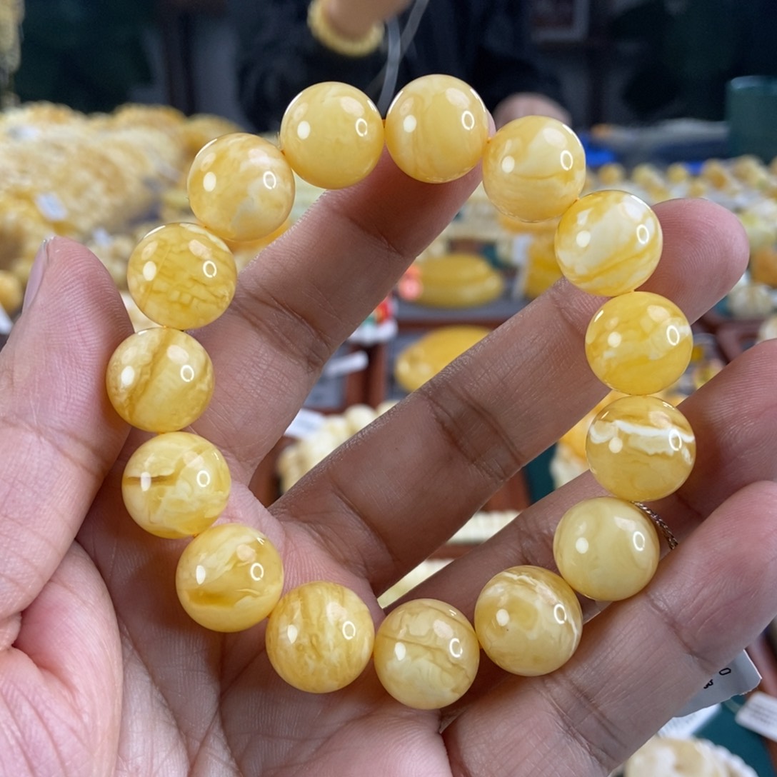 琥珀珠宝奇石未镶嵌14虎皮纹手串26.21