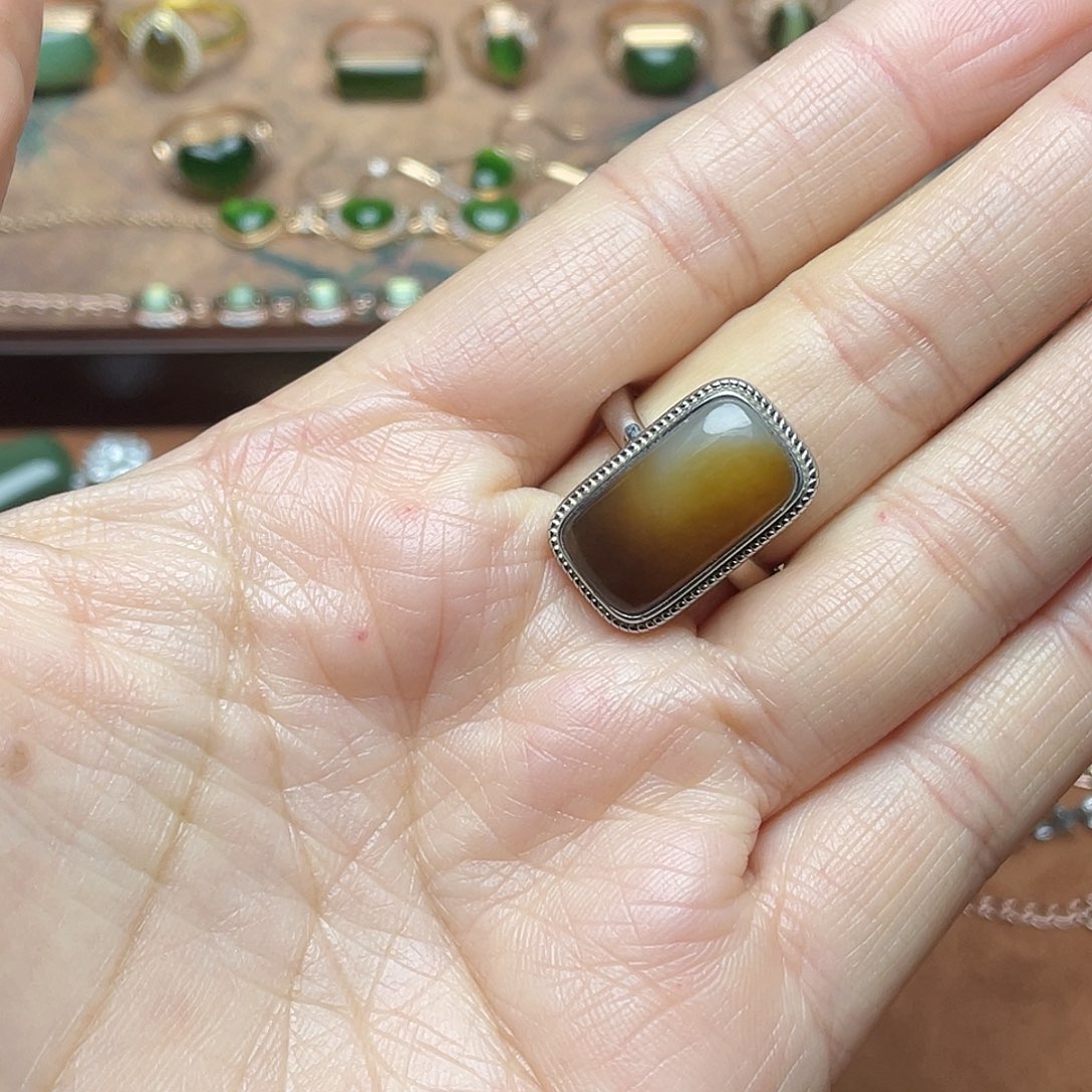 和田玉（糖玉）银S925镶嵌吊坠(不含链)