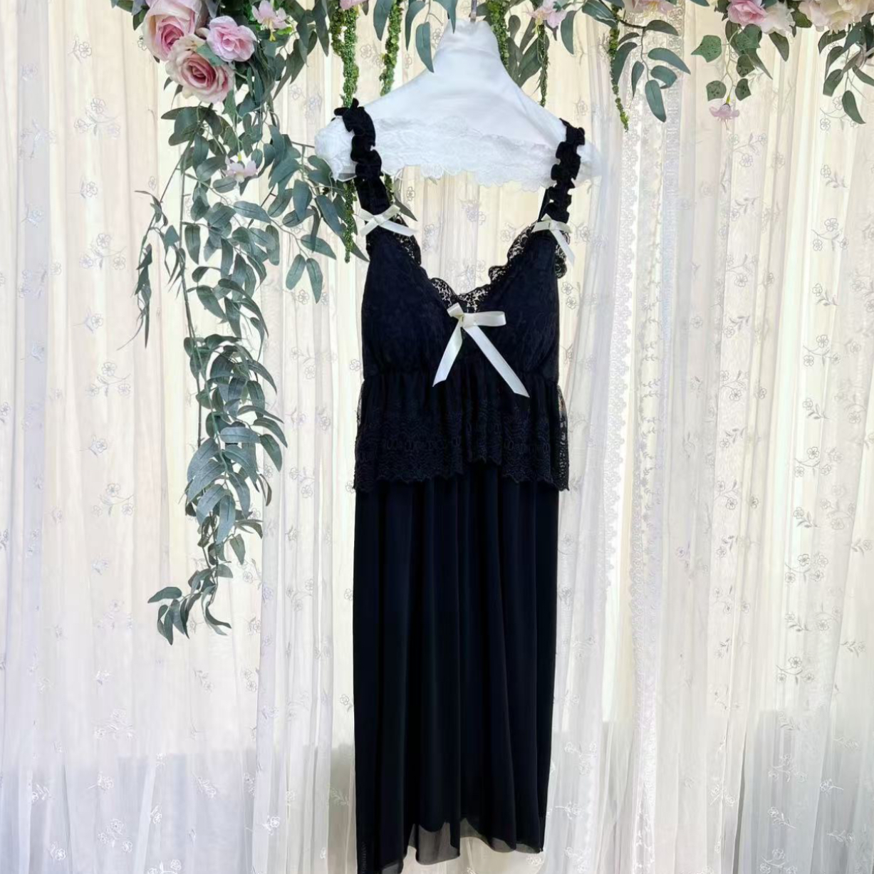 款号（084-086）睡衣高端宫廷吊带裙胸垫双层蕾丝莫代尔家居服睡裙