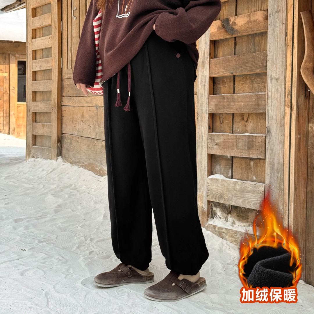 BD4510-3大码女装【双面摇粒绒束脚裤】330克秋冬胖mm松紧高腰裤