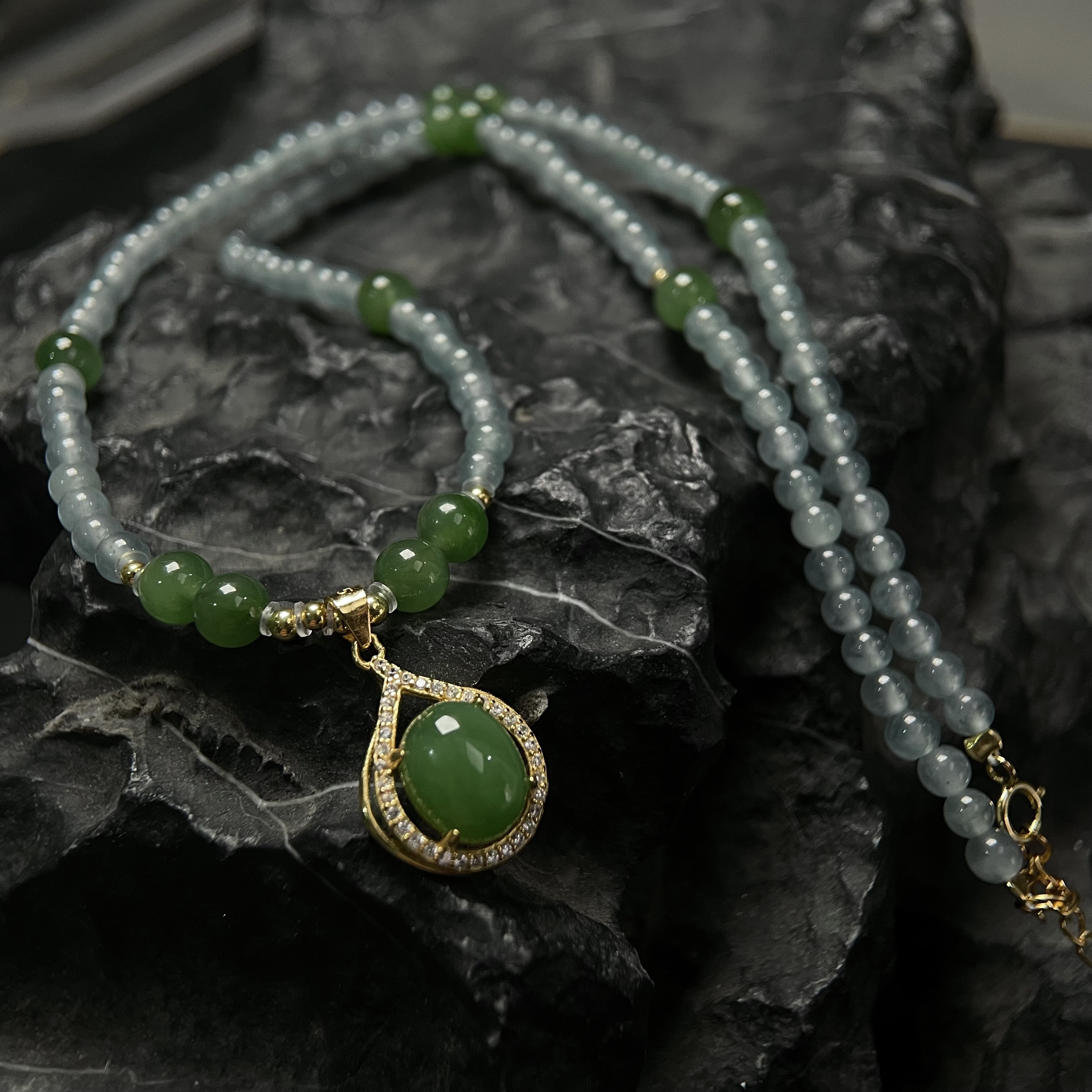 高冰翡翠苹果绿碧玉套链 KT25061022