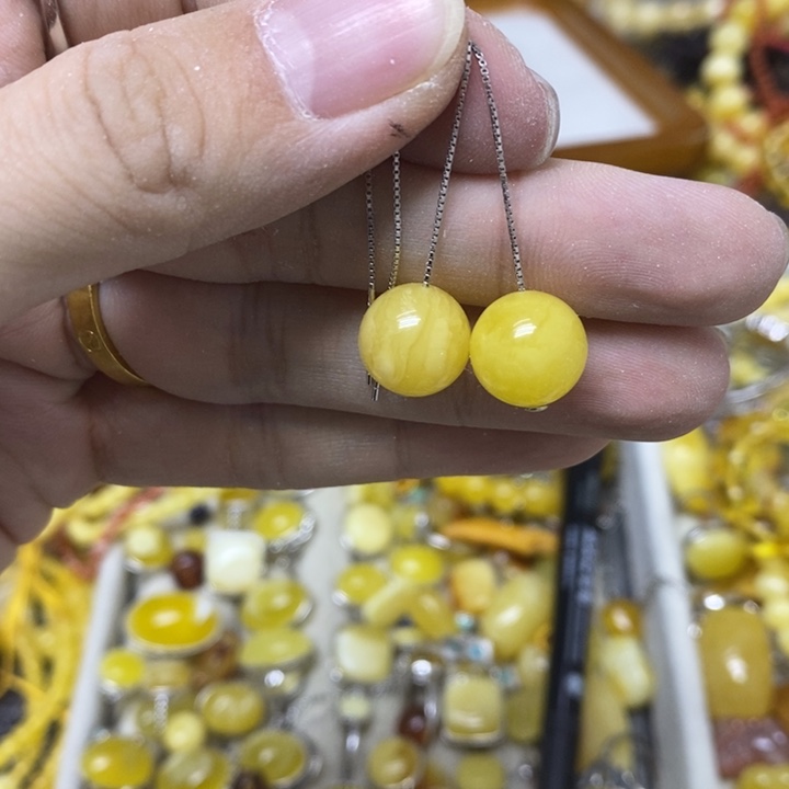 蜜蜡银S925镶嵌裸石耳线