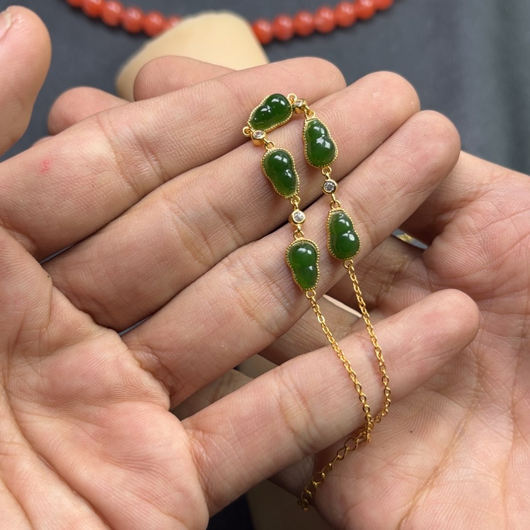 和田玉颈饰银S925镶嵌多样性钢板料葫芦手链