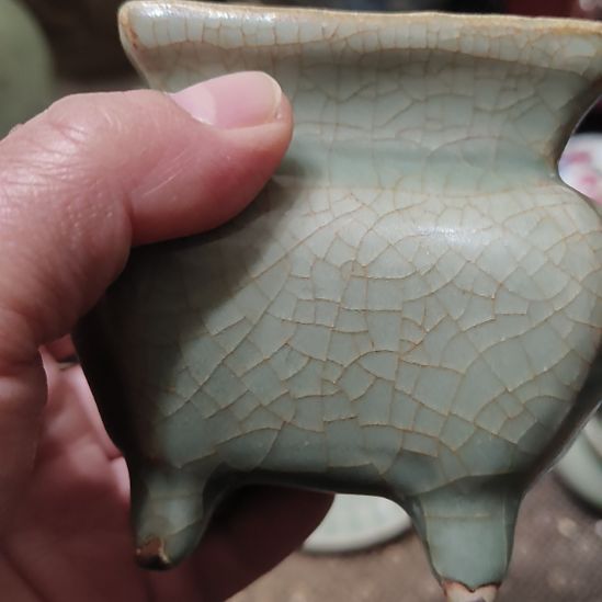 彩***轩摆件一件精美龙泉四方香炉全品
