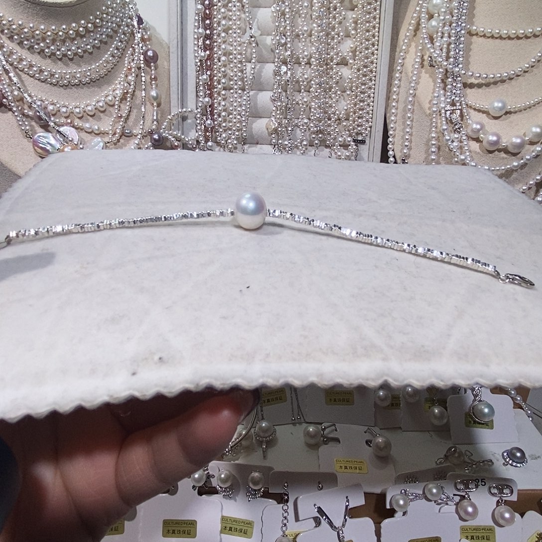 手绳淡水珍珠银S925镶嵌极光炫彩碎银子路路通手链