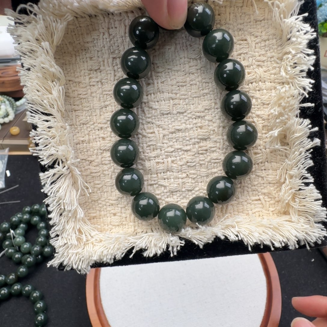 和田玉未镶嵌手链卡12且末青玉，12