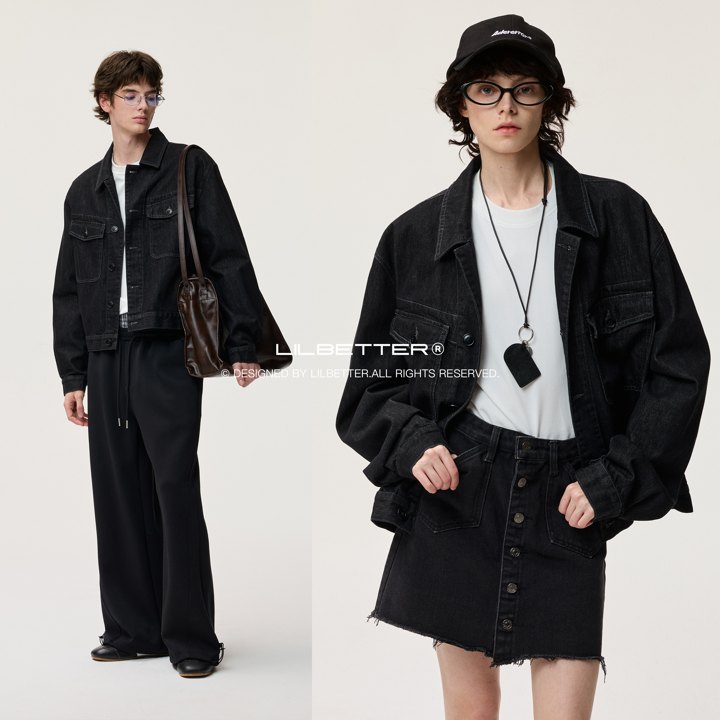 Lilbetter短宽版型黑色原牛牛仔夹克2025秋男女同款休闲丹宁外套