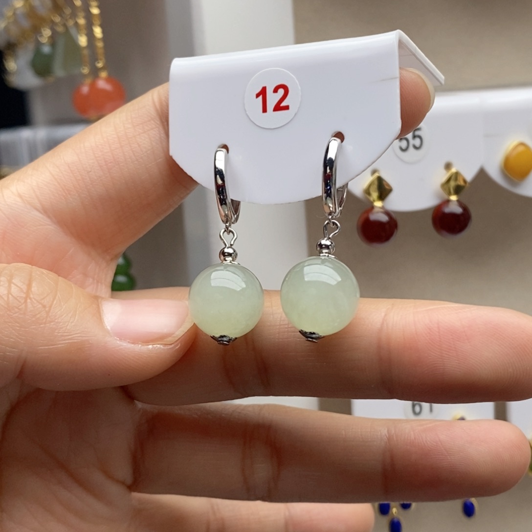 银S925镶嵌和田玉耳饰