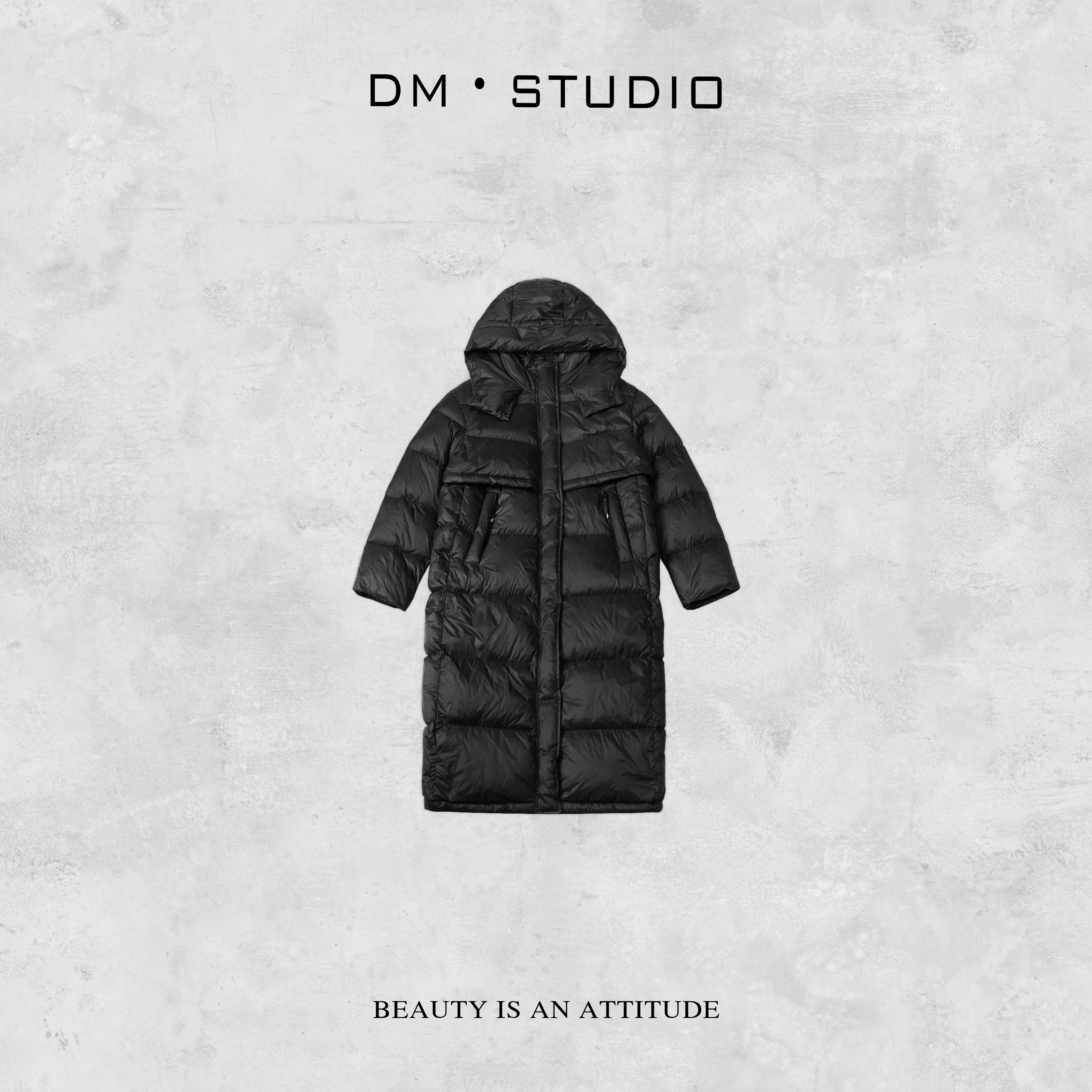 DEDM-DM•STUDIO/秋冬长款保暖连帽新国标90白鸭绒服（933389）