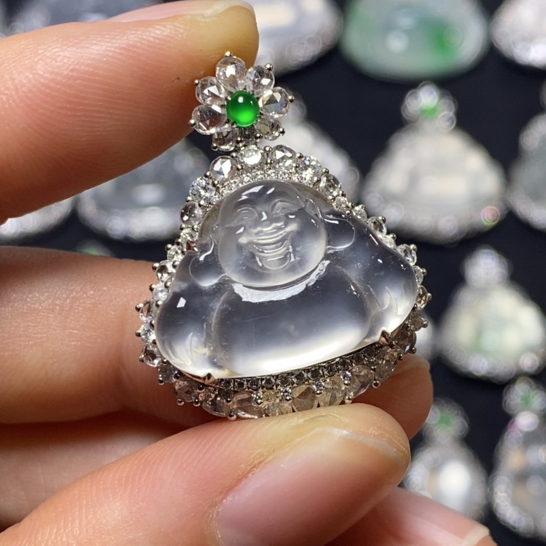 翡翠吊坠(不含链)18K金镶嵌佛