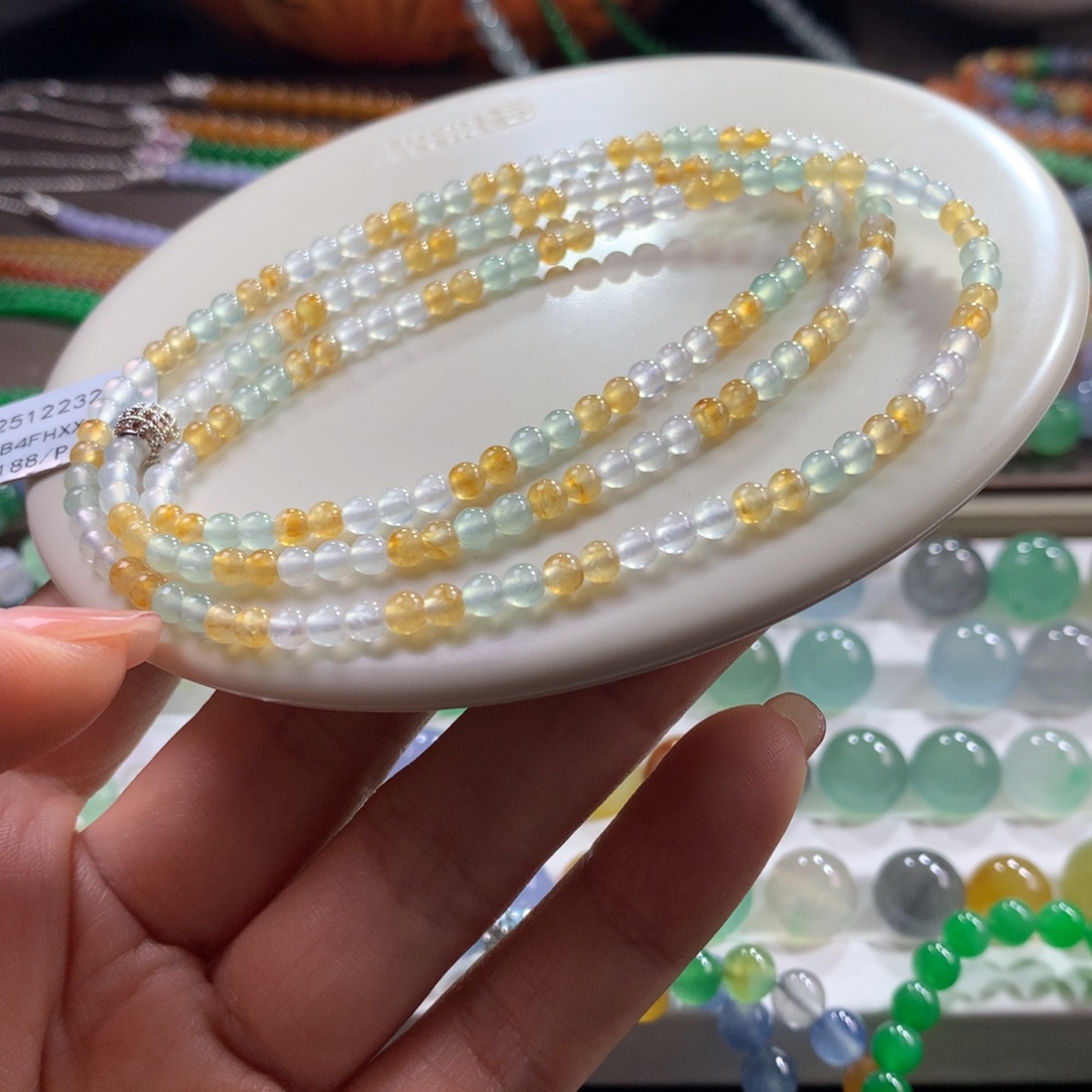 翡翠未镶嵌手链高冰黄三彩小米项链卡3.5