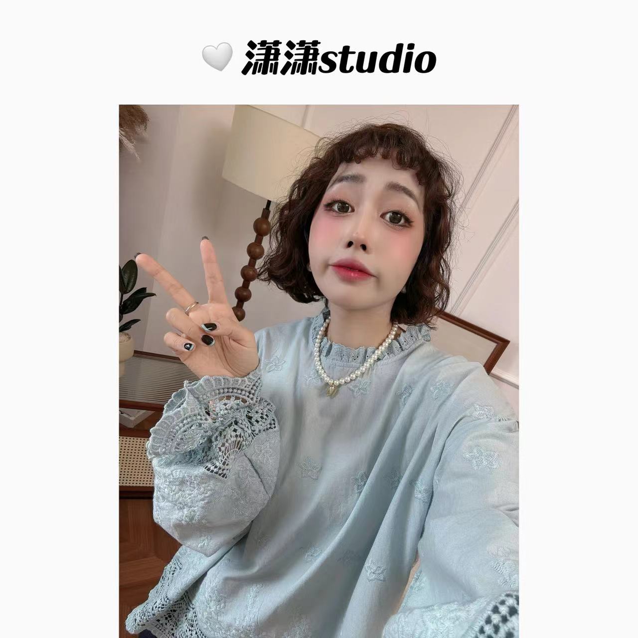 【钩花美学】潇潇自制刺绣领精美钩花袖口下摆韩系百搭衬衣XW9703