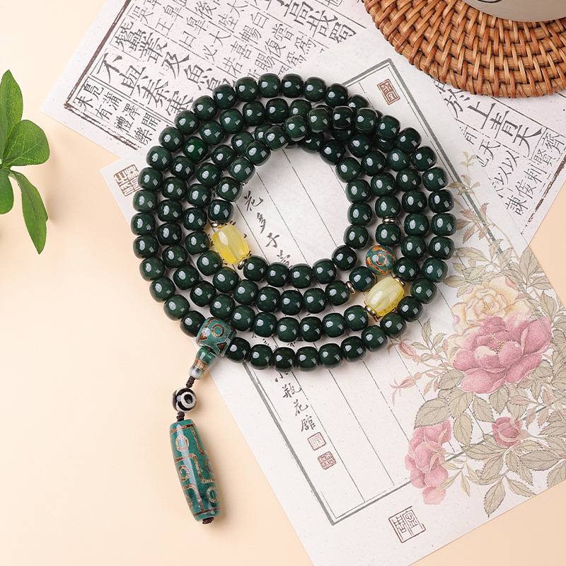 菩提根手串108颗糖心风化老料高端民族风多圈长串佛念珠