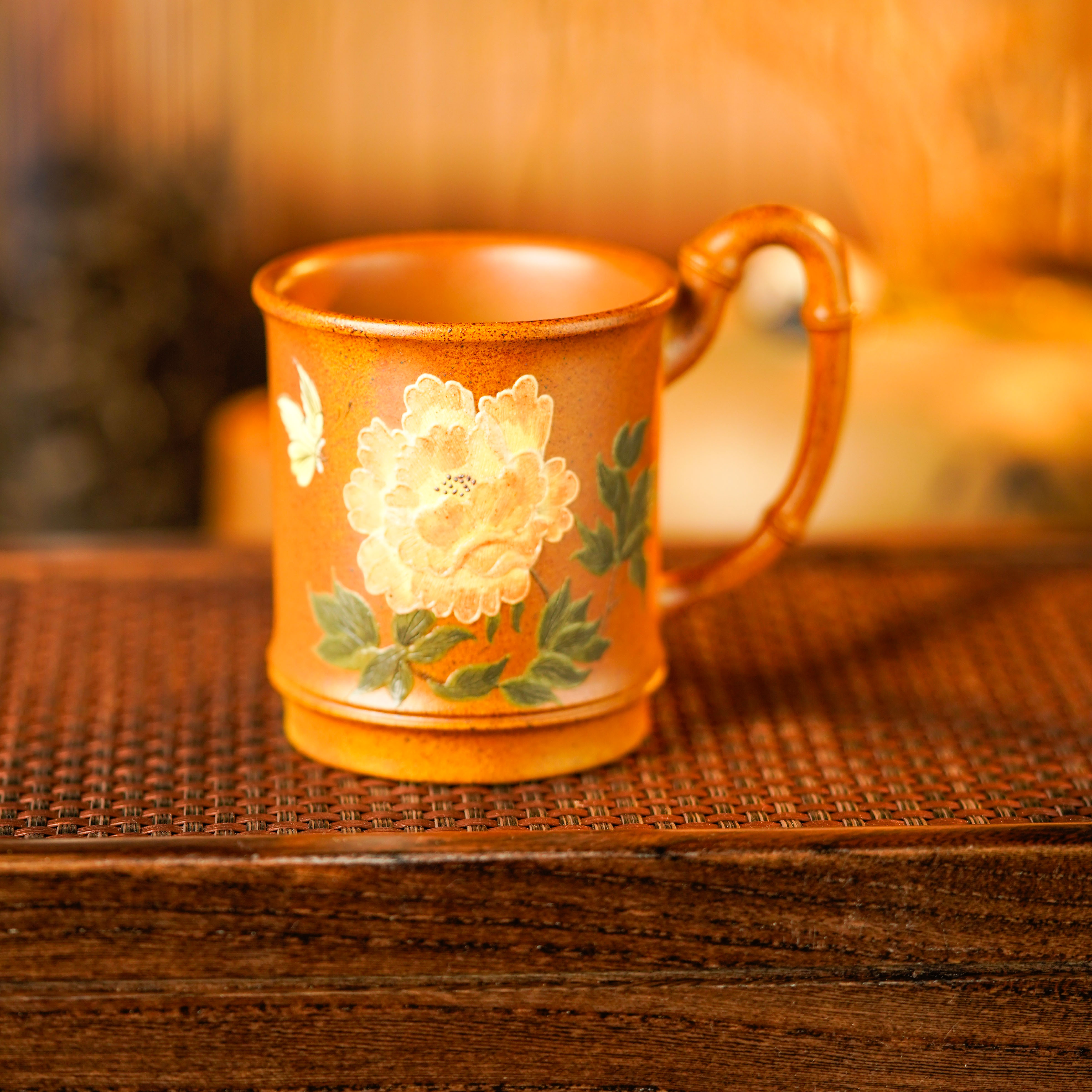 GS2-020  宜兴手工紫砂   海棠竹节杯