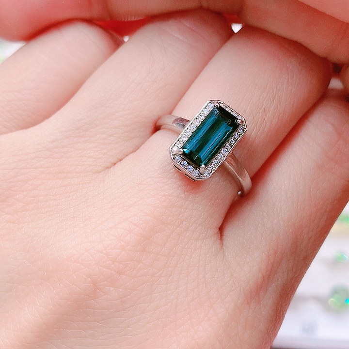 碧玺戒指银S925镶嵌5✖️10