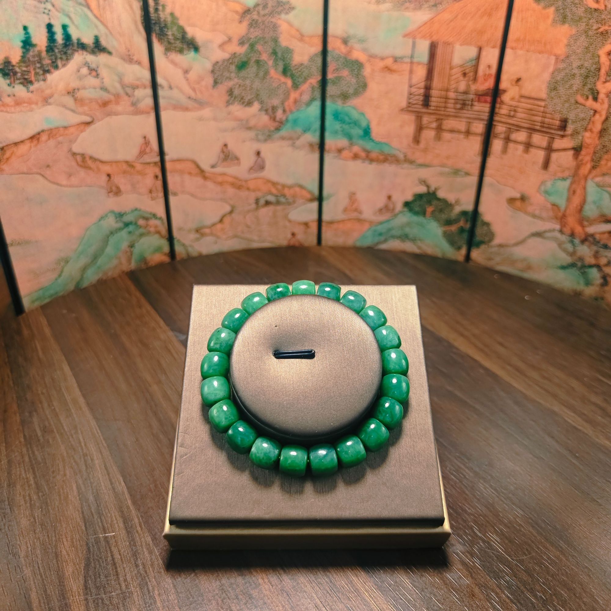 N和田玉碧玉桶珠手串0308