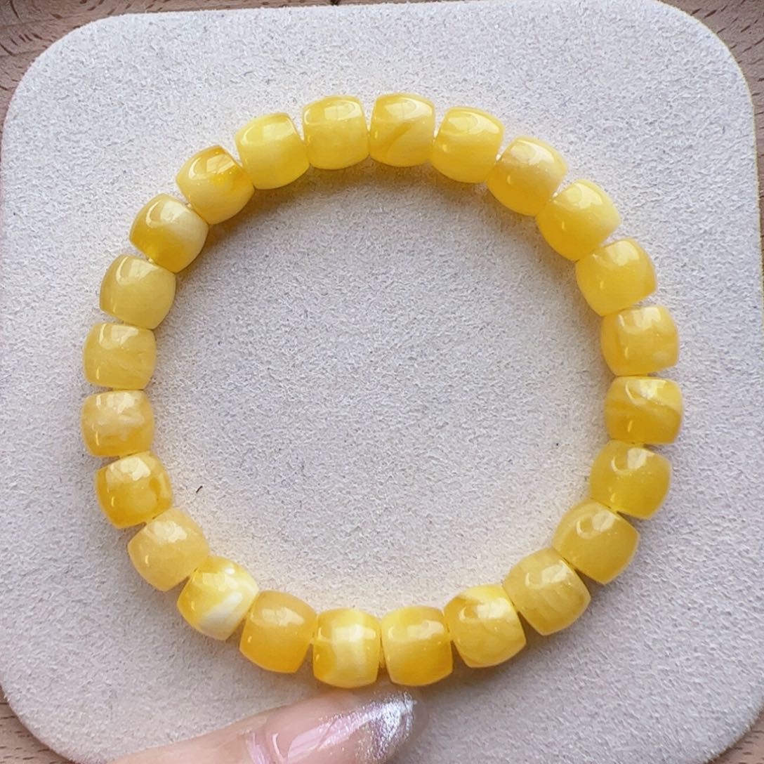 琥珀手链未镶嵌俄料鸡油黄9直切