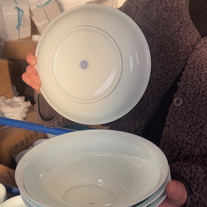 瓷片云青八英寸深盘四个，包邮，带标