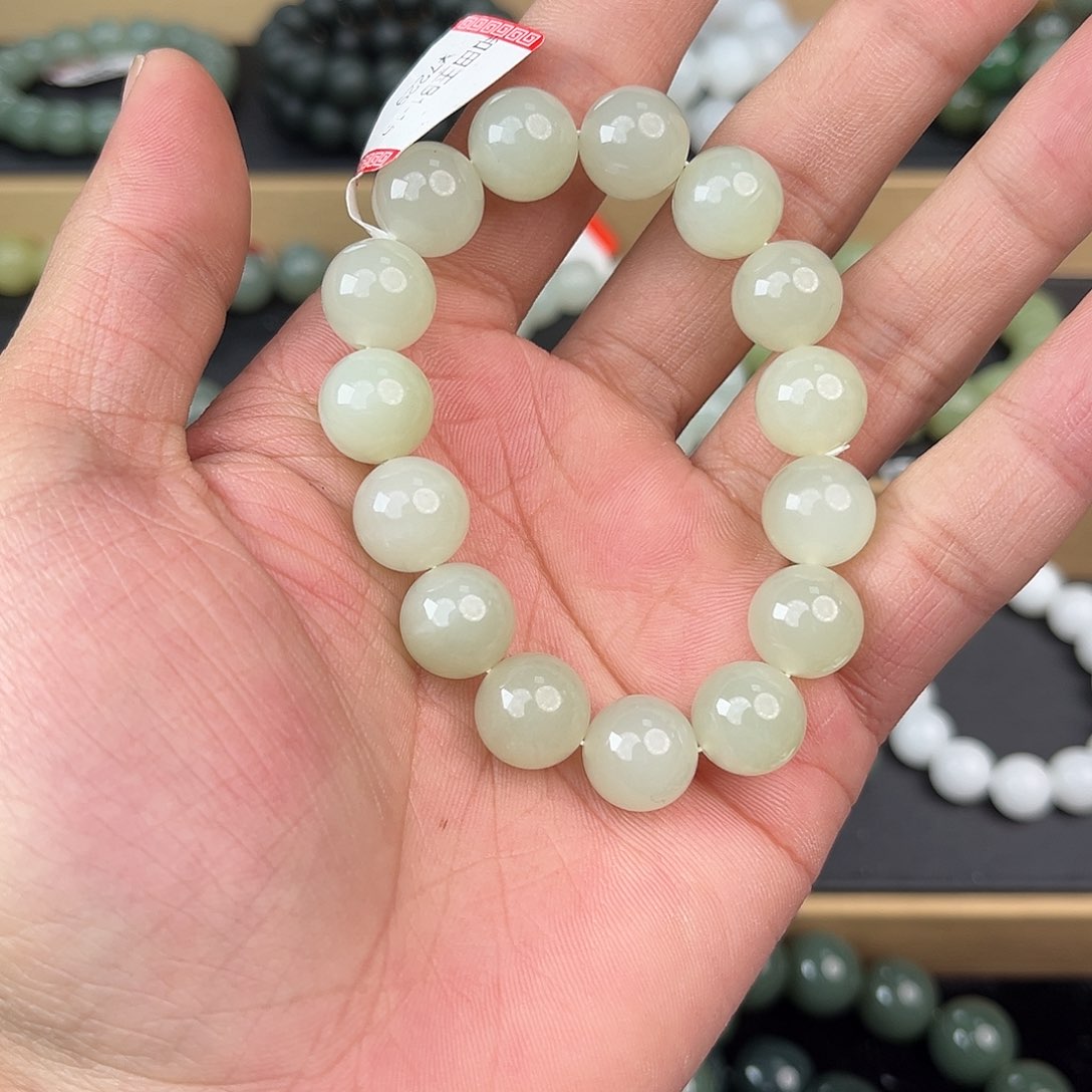 和田玉手串未镶嵌纯天然青海和田玉冰晴水12mm