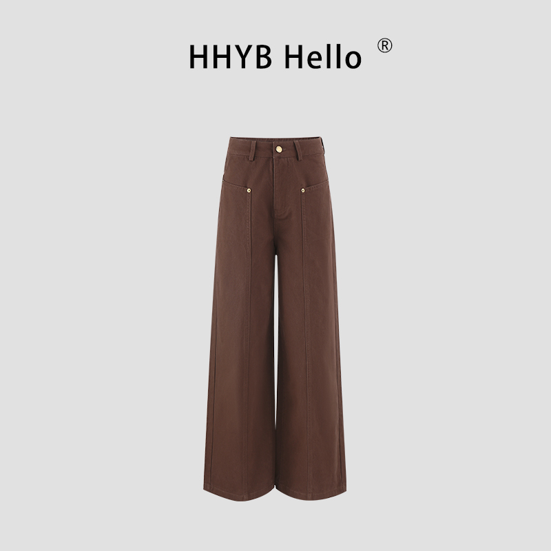 HHYB Hello工装口袋经典直筒百搭分割复古高腰宽松裤女Q254346