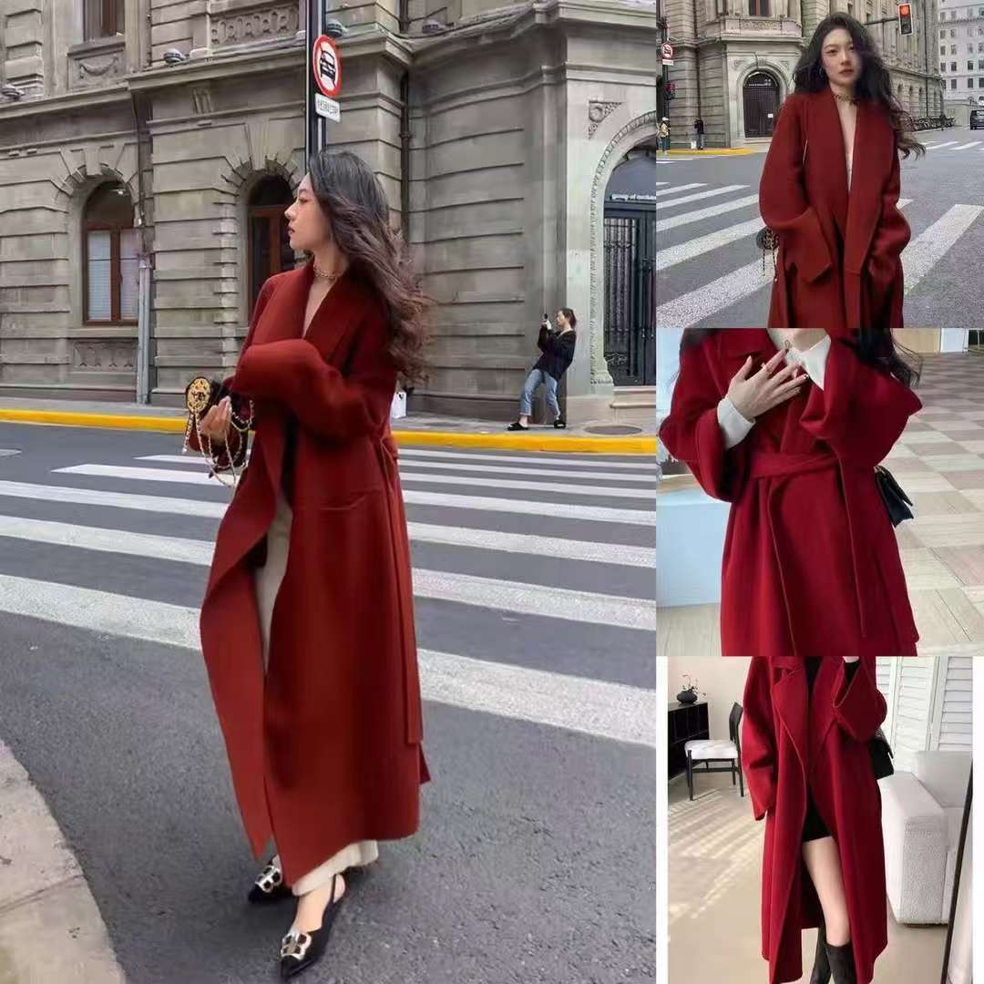 A1001-1100 秋冬季高级感中长款呢子外套女休闲大衣保暖气质显瘦