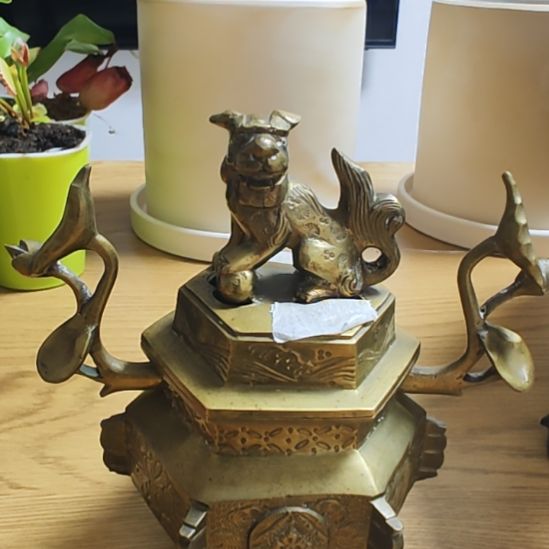 三***康玻璃琉璃荷花摆件狮子座