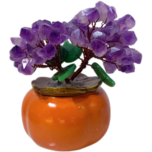 【原创轻奢高品】柿柿如意摆件紫水晶花摆件摇钱树聚宝盆八方来财