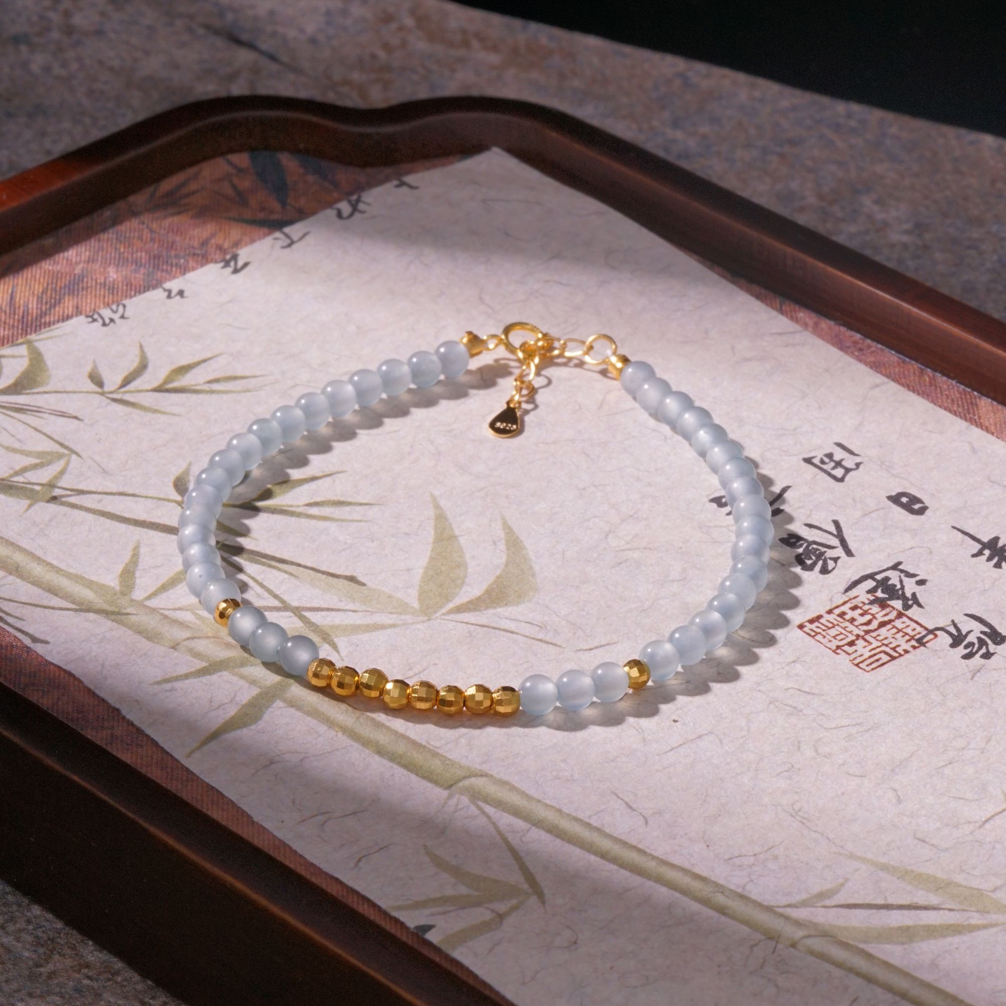 翡翠蓝水原创DIY手链3-4mm