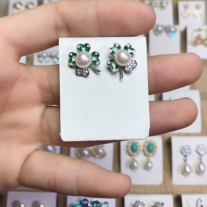 淡水珍珠耳饰银S925镶嵌