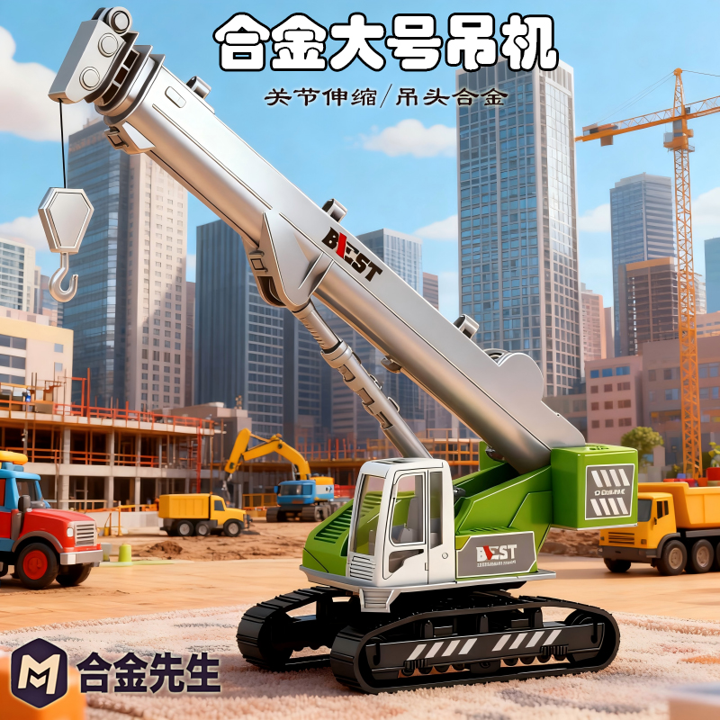  合金大号吊机关节能动吊机合金玩具科学实验玩具