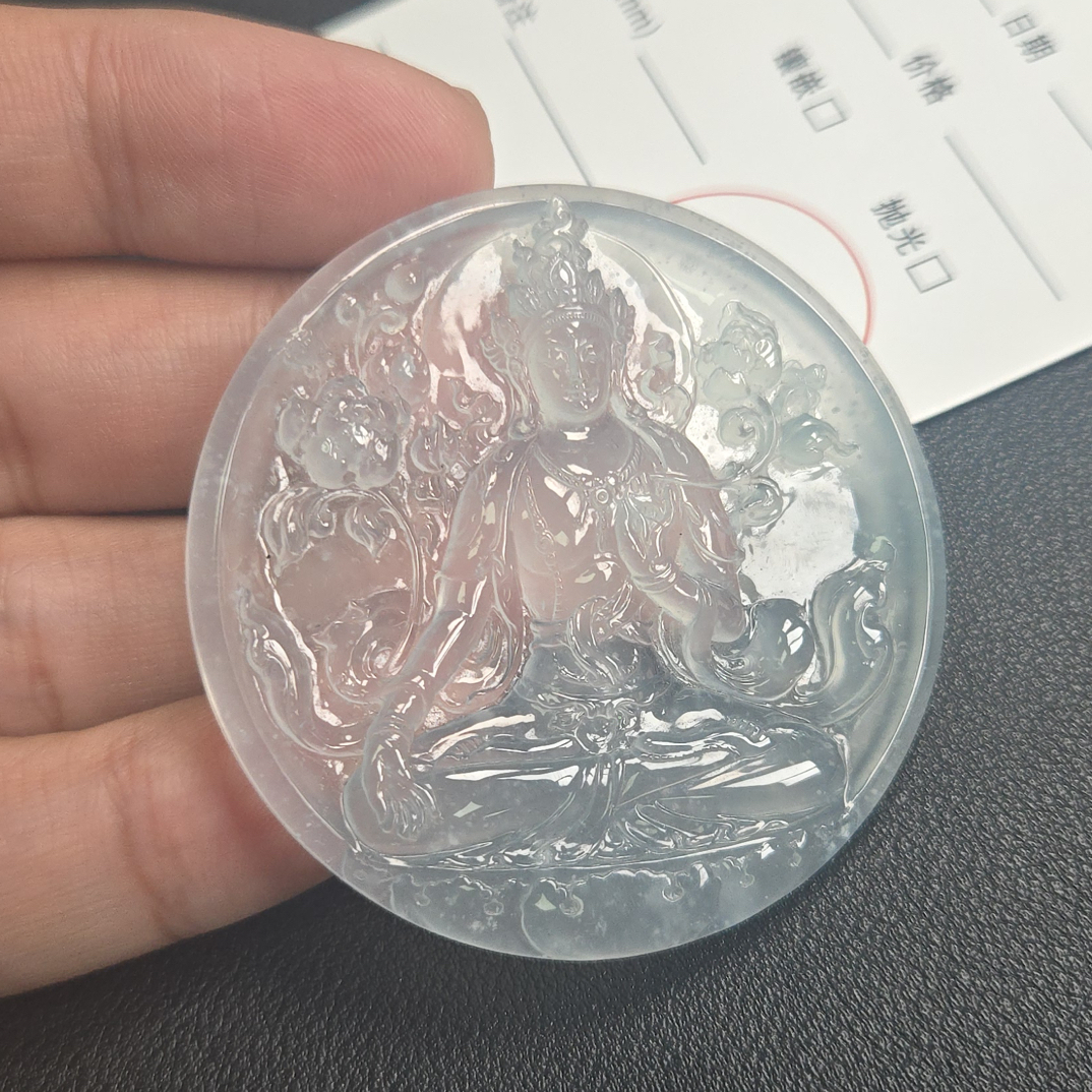 缅甸天然翡翠毛货-锐光作品度母观音