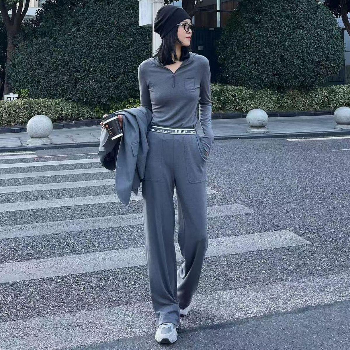 阿家专柜正品德绒磨毛时尚运动休闲慢跑裤 5100686-4213021-001