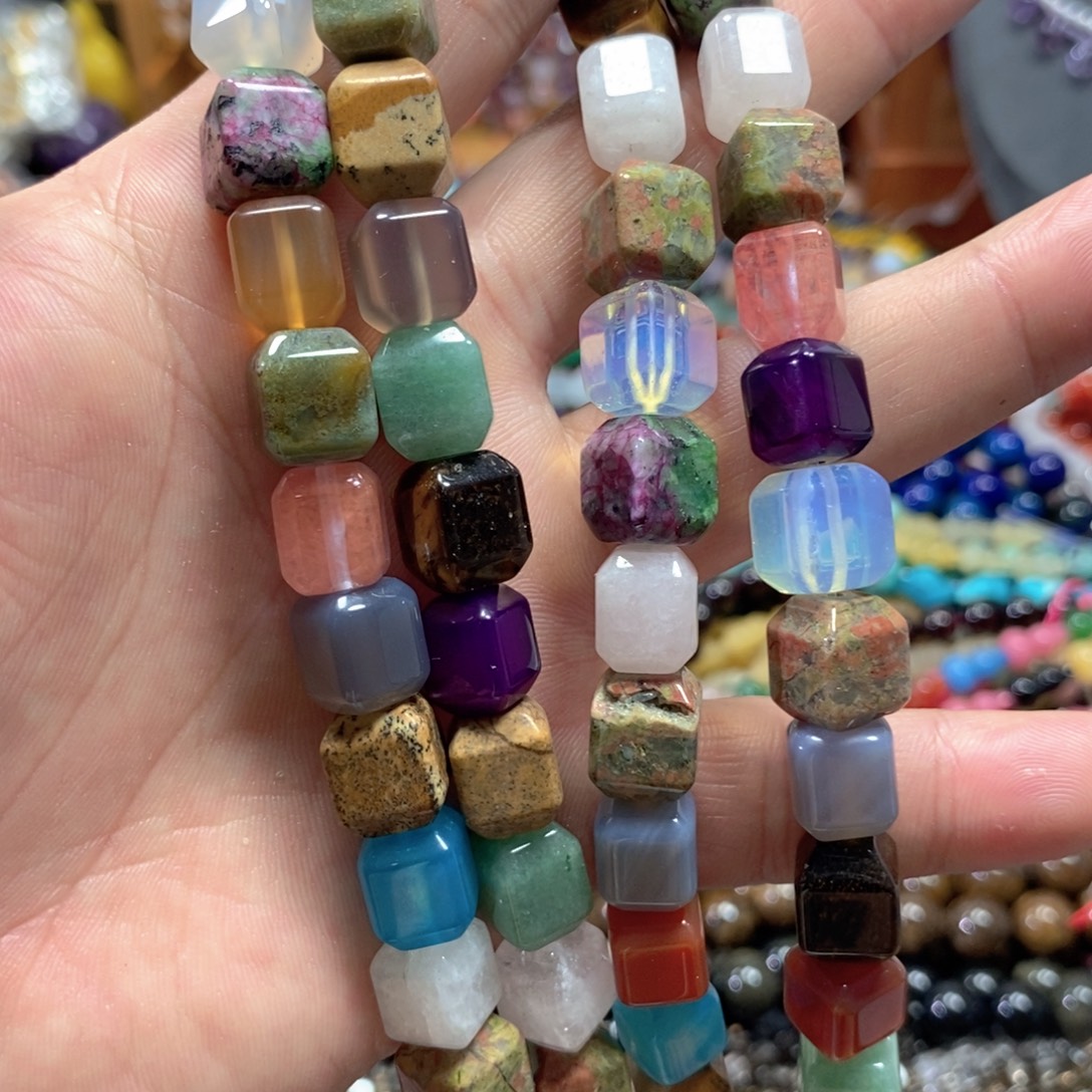 玛瑙/玉髓合金珠宝半成品多宝方糖一条卡10mm
