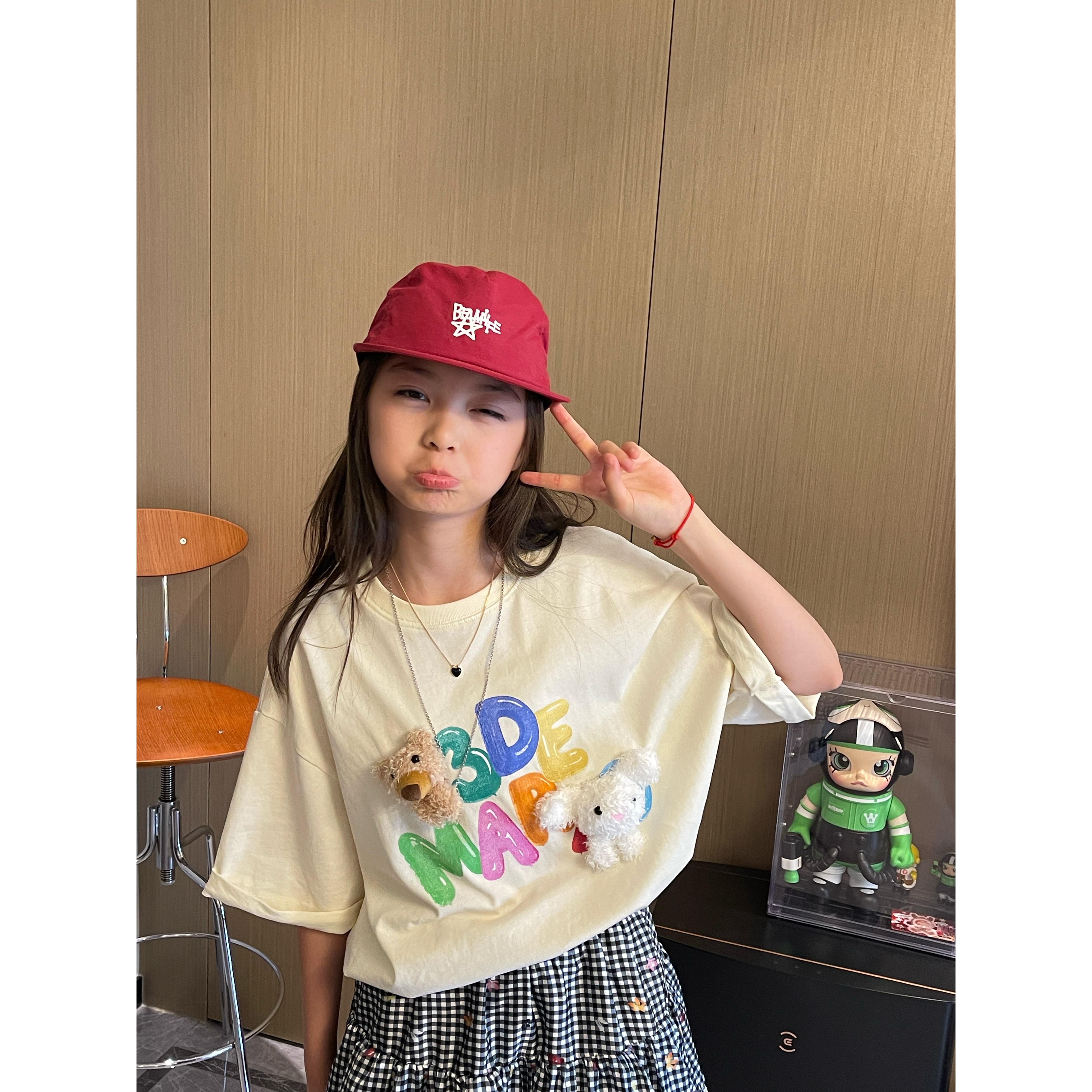 YUUKO 喷绘立体玩偶气球logo宽松百搭T恤—25119