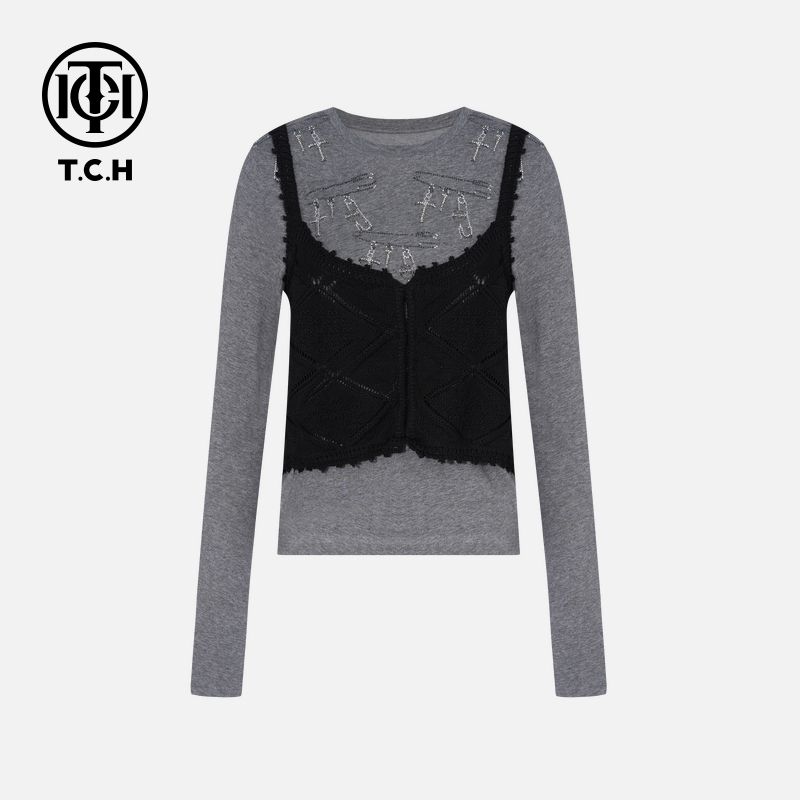TCH私服烫钻工艺时尚休闲秋季显瘦气质套装女T75C07E1025轻奢tch
