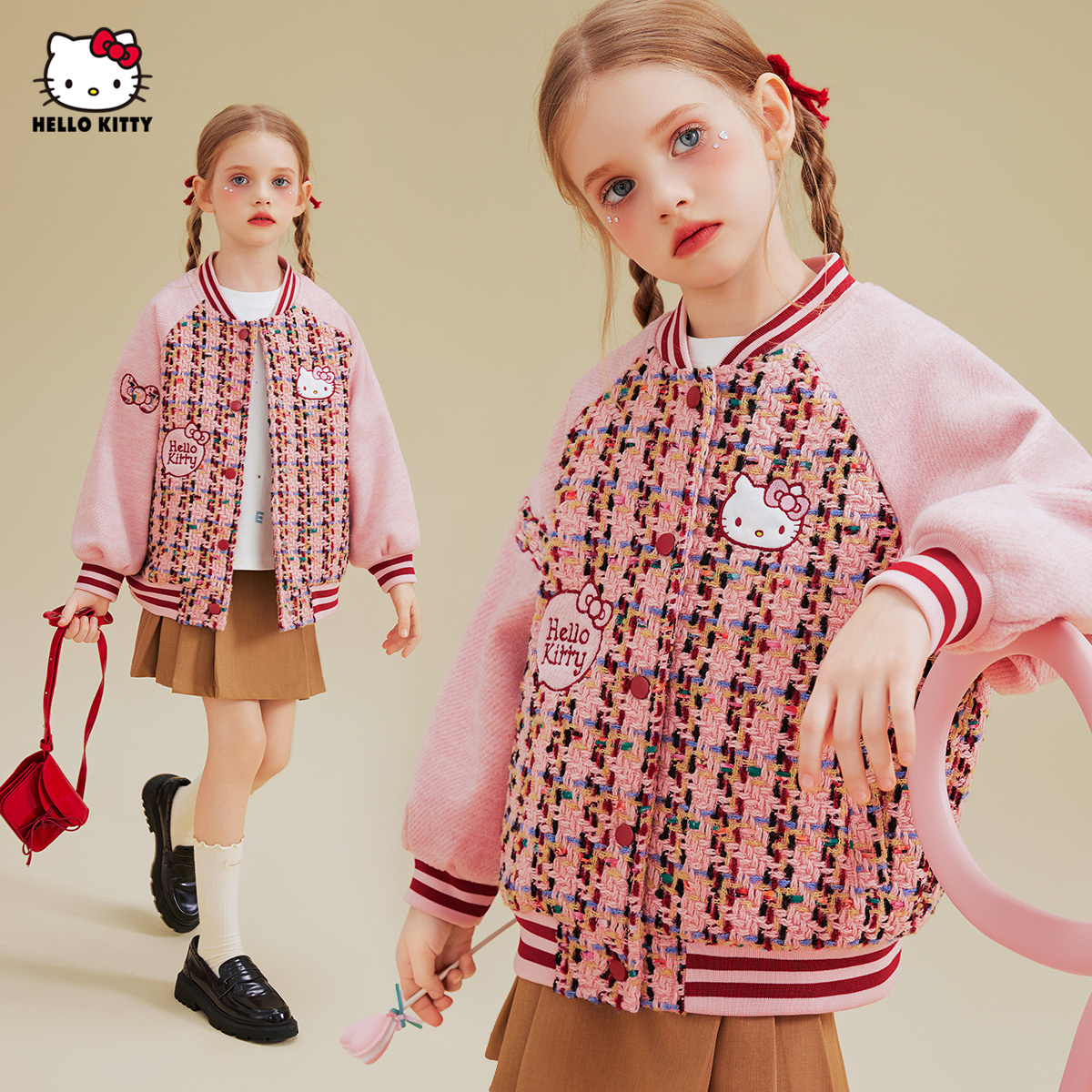 女童春秋季撞色棒球服2025新款洋气小香风卡通中大童装外套