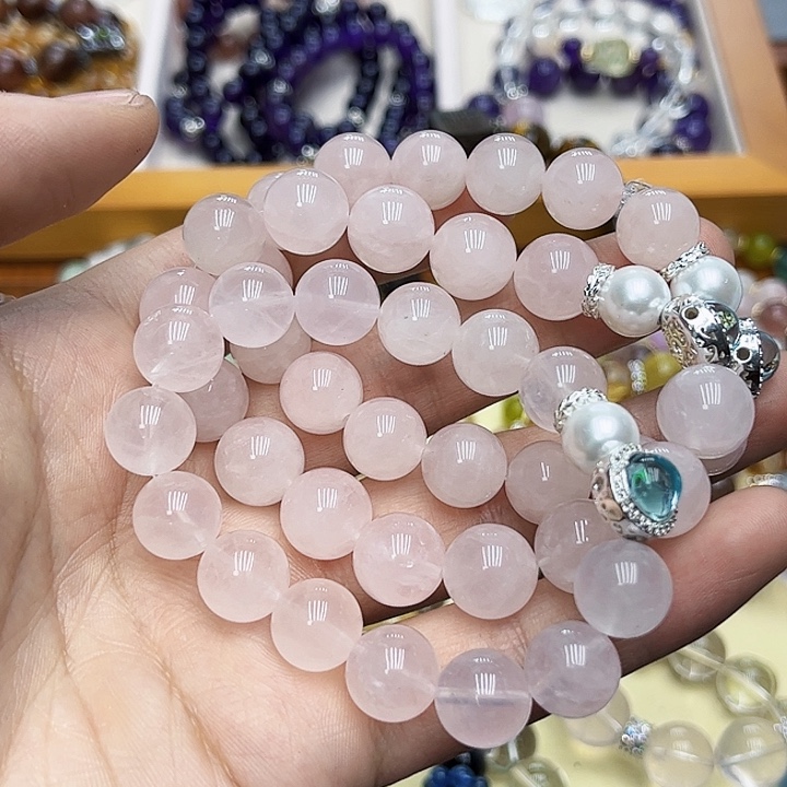 水晶手链银S925镶嵌粉水