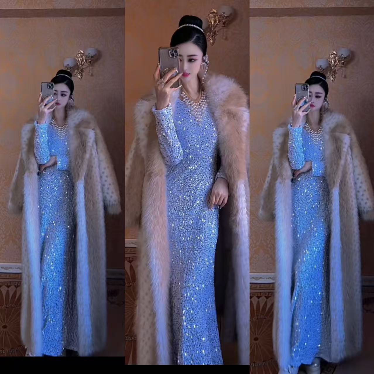 人造皮草 百搭时尚气质冬季长款毛毛外套3515-10