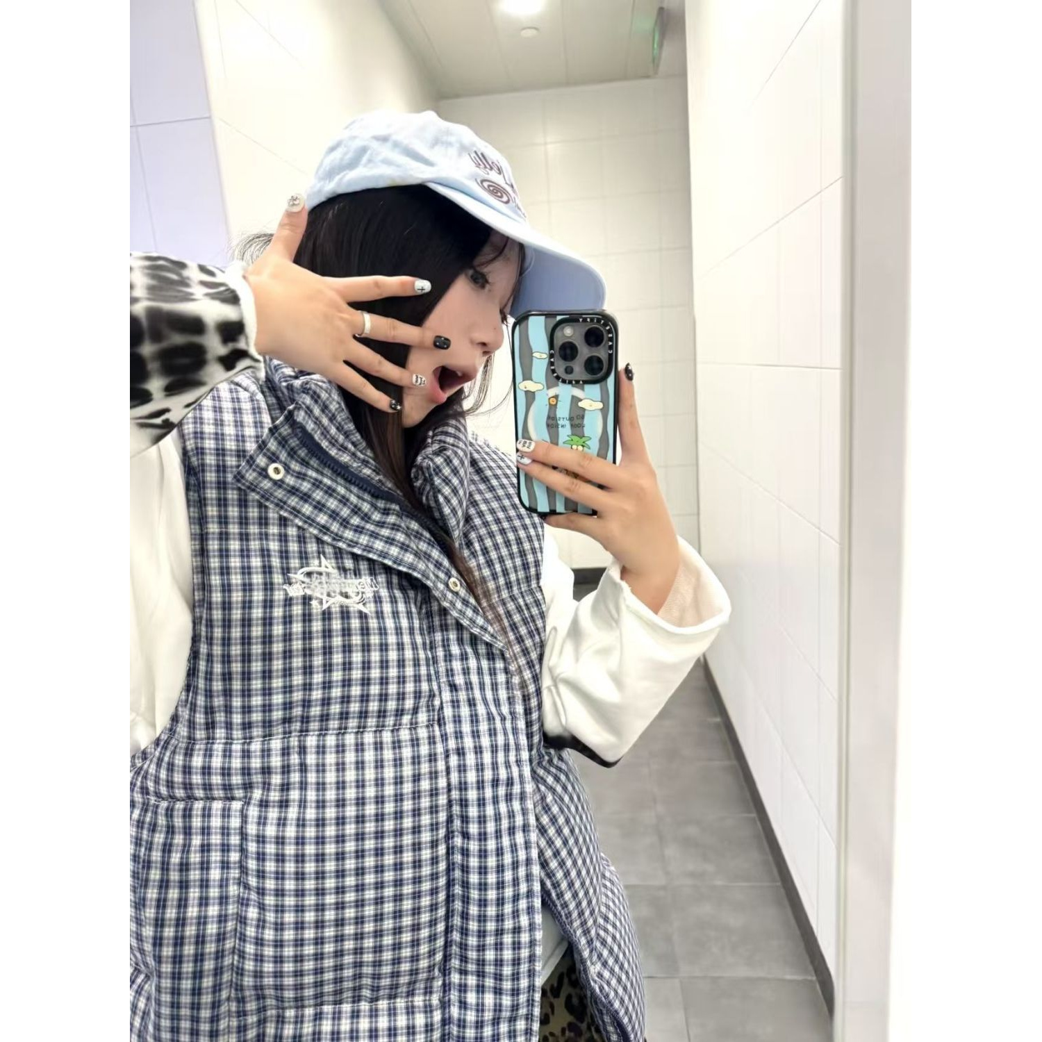 2025女装胖mm美式复古设计感格纹棉服马甲外套女潮加厚保暖面包服