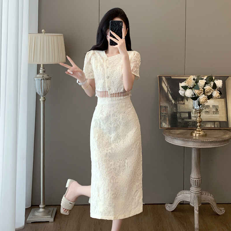 休闲风裙子时尚新中式法式气质显瘦小众白色时尚套装女夏季2025款