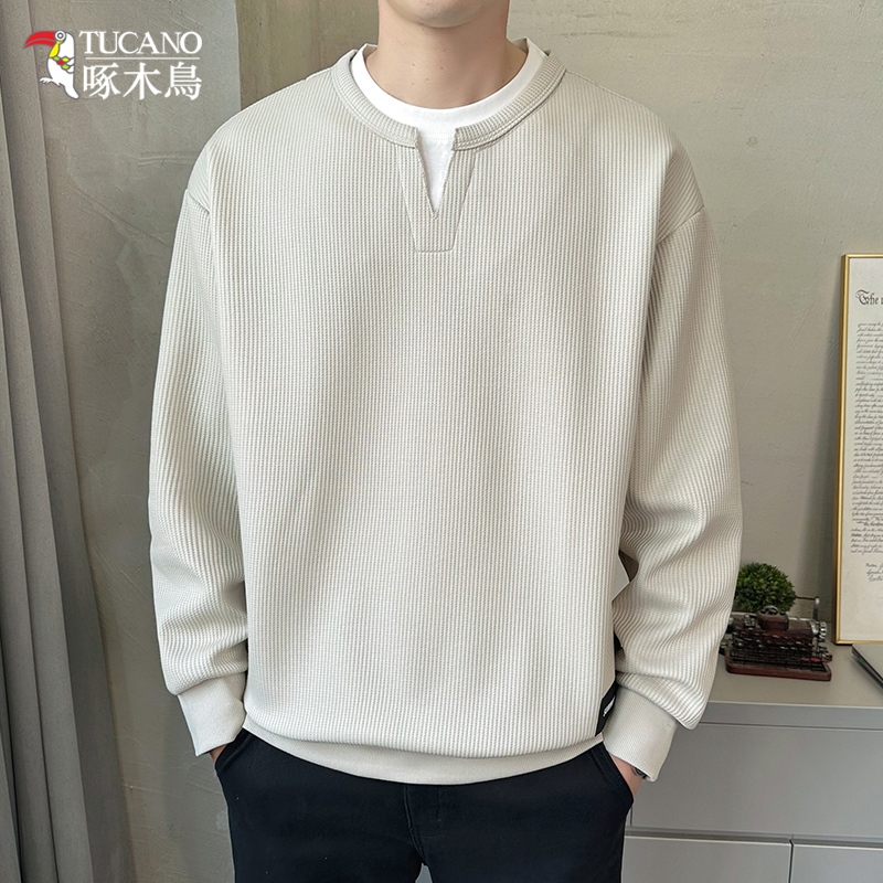 TUCANO/啄木鳥日系假两件肩圆领卫衣男百搭春秋宽松长袖上衣1229