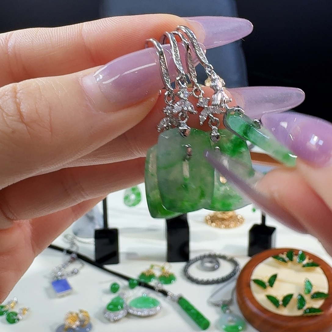 翡翠银S925镶嵌耳饰多样性发其一银镶嵌