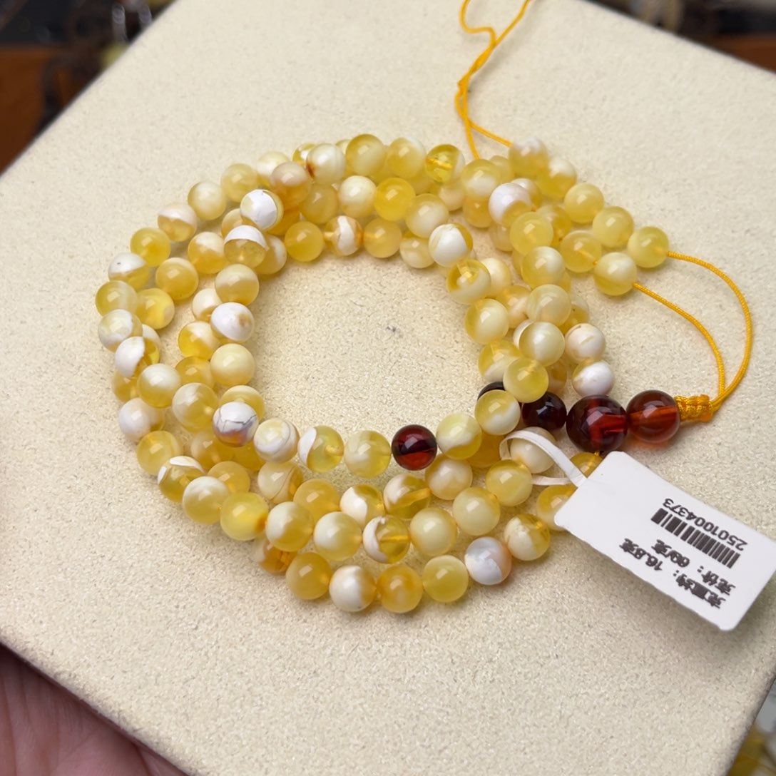 蜜蜡颈饰未镶嵌6圆珠108金瓷白聚宝盆