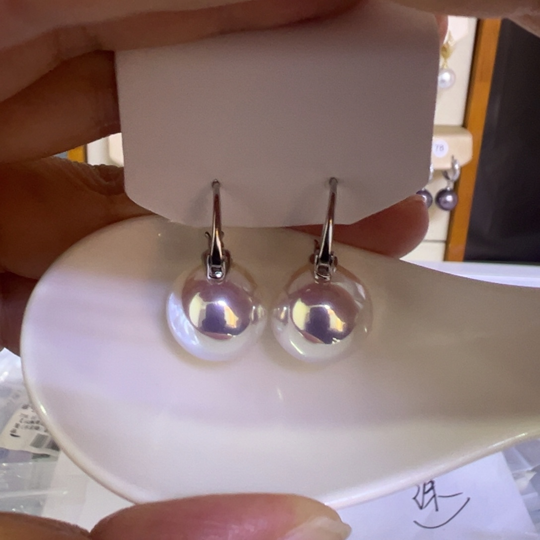 耳饰银S925镶嵌淡水珍珠