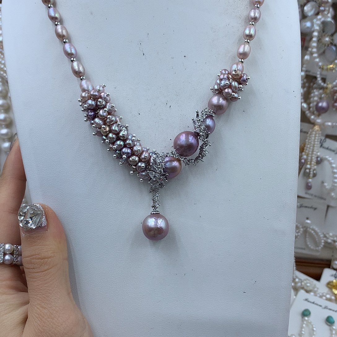 流***砂淡水珍珠银S925镶嵌耳饰