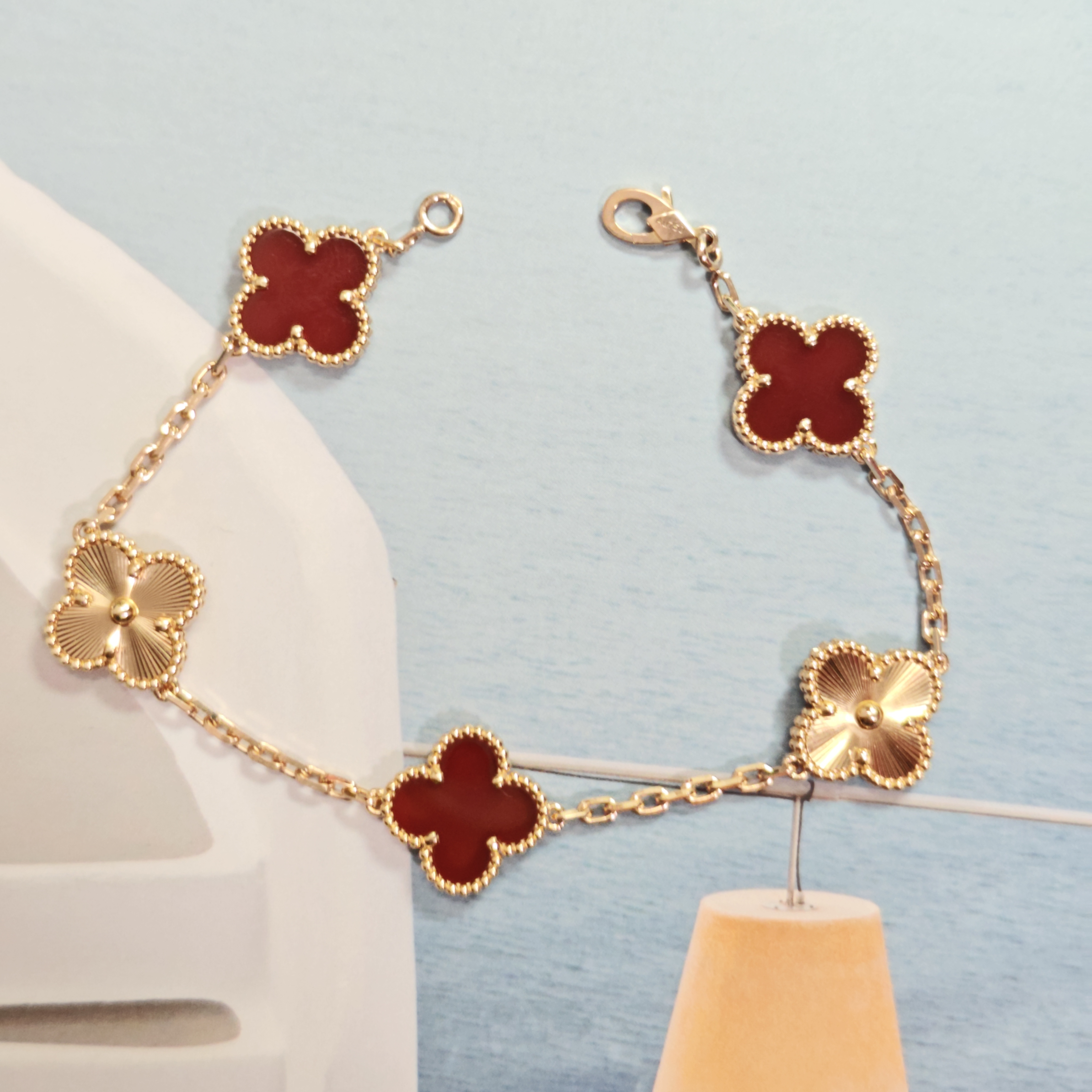 18k金镭射玛瑙玉髓手链  玫瑰金