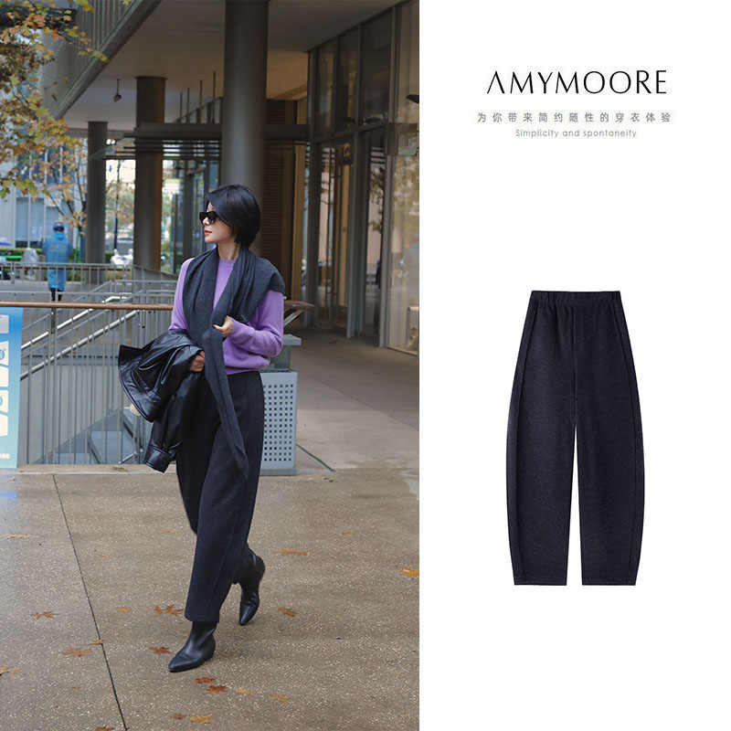 AMYMOORE艾莫尔女装2025年秋冬休闲裤长裤宽松显瘦加厚保暖182106