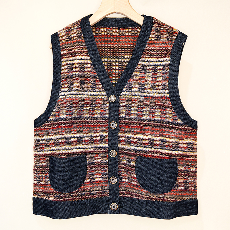 【橘红】提花羊毛高级感复古V领针织背心女百搭减龄无袖混色马甲